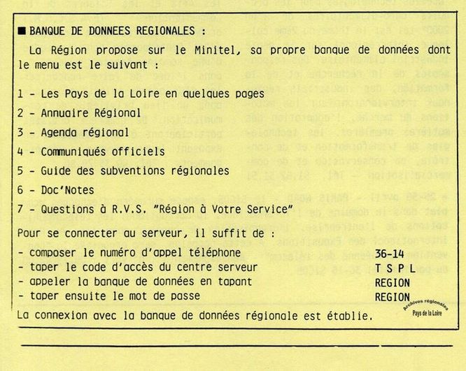 Extrait de la feuille d’informations régionales Région Télex (mars 1988).